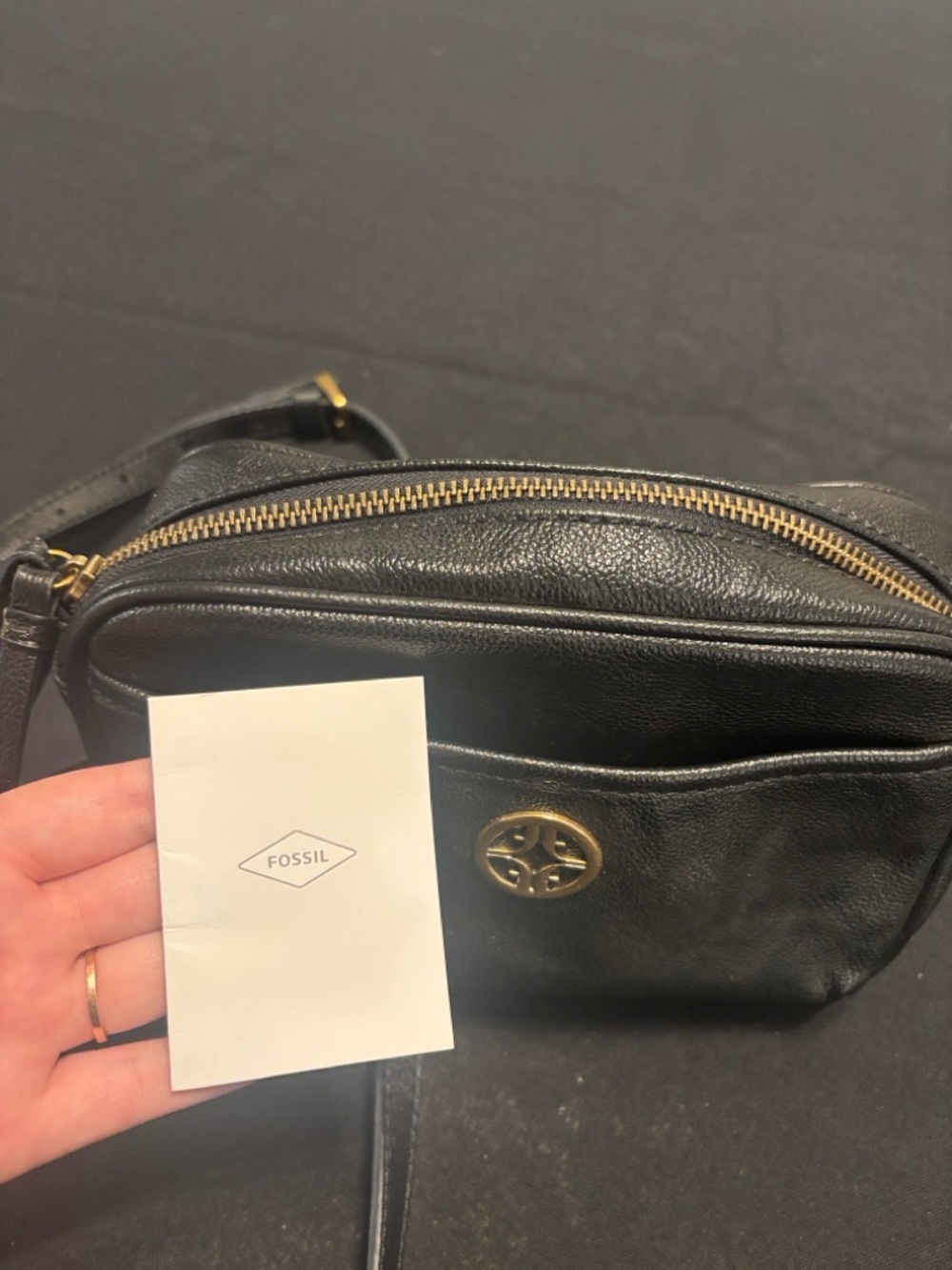 Fossil Brennon Camera Black Leather Crossbody Bag with Gold Accent - Picture 8 of 8